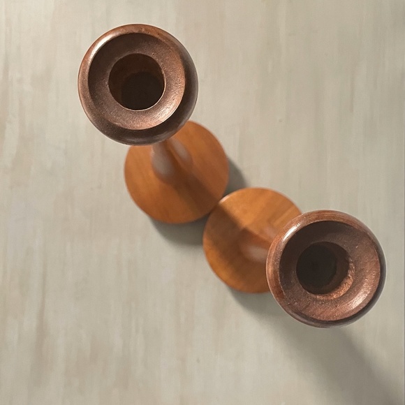 VINTAGE 1967 Handmade Extra Tall Wooden Candlestick Holders - Set of 2 - Picture 4 of 9